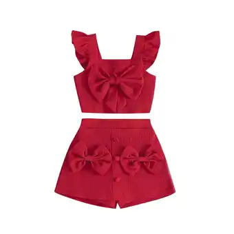Walmart AherBiu Baby Toddler Girls Clothes 2 Piece Cute Summer Outfits Cap Sleeve Tops with Short Skorts Set offer
