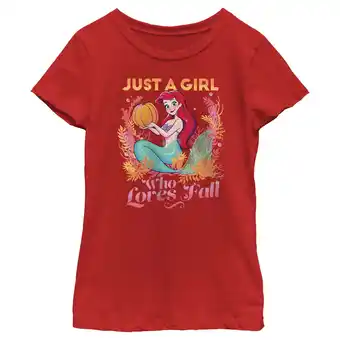 Walmart Girl's Disney Ariel Just a Girl Who Loves Fall Graphic Tee Red Small offer