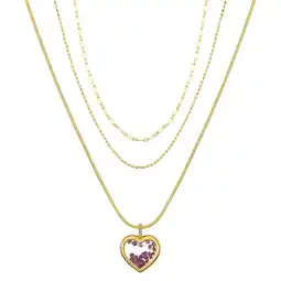 Walmart Believe by Brilliance Pink Crystal Shaker Heart Layered Necklace Set, 16+2/17+2/18+2 offer