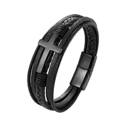 Walmart HGYCPP Stainless Steel Bracelet Men Cross Bracelet Jewelry Retro Leather Braided Bangle offer
