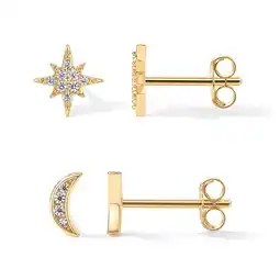 Walmart PAVOI Women's 14K Yellow Gold Flash Plated Moon & Star Stud Earrings, Premium Cubic Zirconia, 2 Pack offer