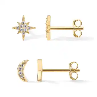 Walmart PAVOI Women's 14K Yellow Gold Flash Plated Moon & Star Stud Earrings, Premium Cubic Zirconia, 2 Pack offer
