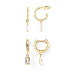 Walmart PAVOI Women's 14K Yellow Gold Flash Plated Baroque Pearl & CZ Awl Huggies Set, Sterling Silver Post offer