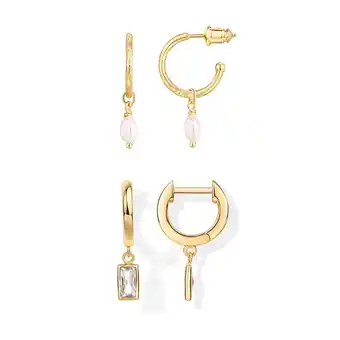 Walmart PAVOI Women's 14K Yellow Gold Flash Plated Baroque Pearl & CZ Awl Huggies Set, Sterling Silver Post offer