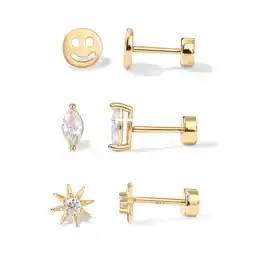 Walmart PAVOI Women's 14K Yellow Gold Flash Plated Flat Back Earrings Set, Marquise CZ, Star, CZ & Pearl offer