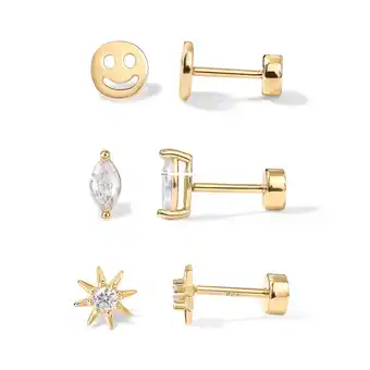 Walmart PAVOI Women's 14K Yellow Gold Flash Plated Flat Back Earrings Set, Marquise CZ, Star, CZ & Pearl offer