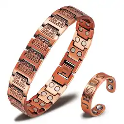Walmart Wollet Men's Cross Copper Magnetic Bracelet, 8.46 inches. Copper Jewelry Set offer