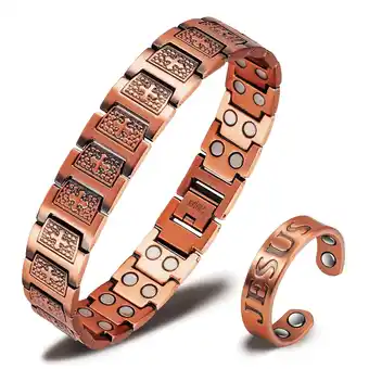 Walmart Wollet Men's Cross Copper Magnetic Bracelet, 8.46 inches. Copper Jewelry Set offer