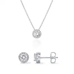 Walmart PAVOI Women's Rhodium Flash Plated Halo Necklace & Mini Stud Earrings Set offer