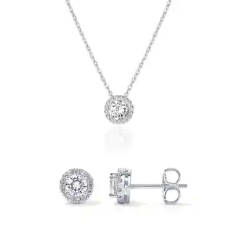 Walmart PAVOI Women's Rhodium Flash Plated Halo Necklace & Mini Stud Earrings Set offer