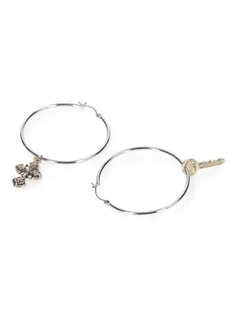 Walmart Madden NYC Women's Fashion Two Tone Cross and Key Charm Hoop Earrings offer