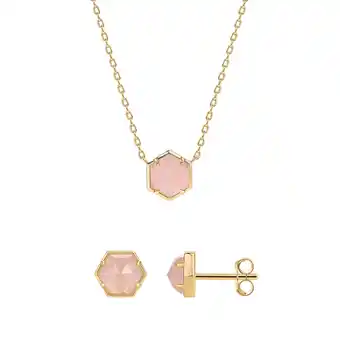 Walmart PAVOI Women's 14K Yellow Gold Flash Plated Rose Quartz Pendant Necklace & Stud Earrings Set offer