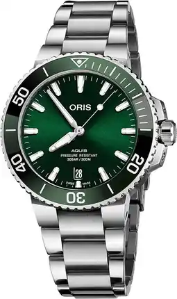 Walmart Oris Aquis Automatic Stainless Steel Green Dial Date Divers Mens Watch 733 7766 4157-MB offer