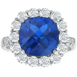 Walmart Pompeii 6 1/2 Ct Diamond Halo Created Sapphire Ring 10k White Gold (G/H,I1-I2) offer