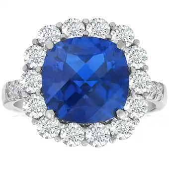 Walmart Pompeii 6 1/2 Ct Diamond Halo Created Sapphire Ring 10k White Gold (G/H,I1-I2) offer