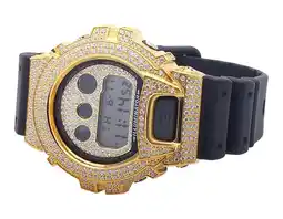 Walmart Casio G Shock 6900 White Simulated Diamond Watch in Yellow Gold Finish offer