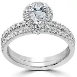 Walmart Pompeii 1.60 Ct Pear Diamond Engagement Ring Set 14k White Gold Halo Lab Grown (G,VS2-SI1) offer