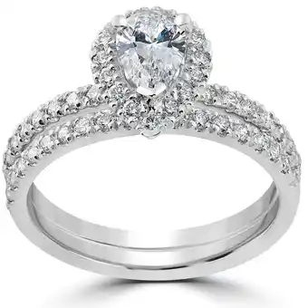 Walmart Pompeii 1.60 Ct Pear Diamond Engagement Ring Set 14k White Gold Halo Lab Grown (G,VS2-SI1) offer