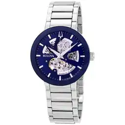 Walmart Bulova Mens Silver Tone Blue Dial Automatic Bracelet Watch 96A204 offer