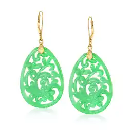 Walmart Ross-Simons Carved Jade Floral Drop Earrings in 14kt Yellow Gold, Women's, Adult offer