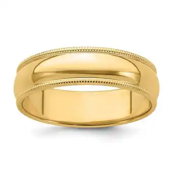 Walmart Primal Gold 14 Karat Yellow Gold 6mm Milgrain Half Round Wedding Band Size 10 offer