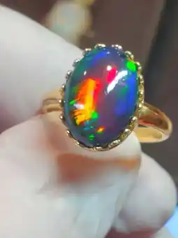 Walmart Arenagemsjewellery Round Black Fire Opal Gemstone 14k Yellow Gold 5.25ct Ring, Handmade Woman offer