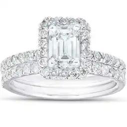 Walmart Pompeii 1 3/4 Ct Emerald Cut Diamond Halo Engagement Wedding Ring Set 14k White Gold offer