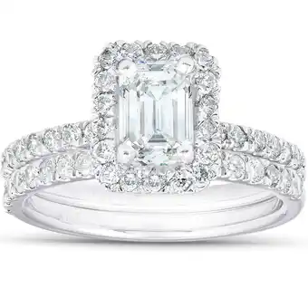 Walmart Pompeii 1 3/4 Ct Emerald Cut Diamond Halo Engagement Wedding Ring Set 14k White Gold offer