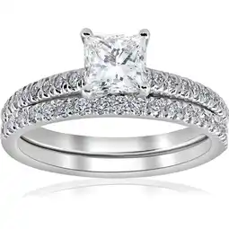 Walmart Pompeii 1.90Ct Princess Cut Diamond Wedding Engagement Ring Set White Gold Lab Grown offer