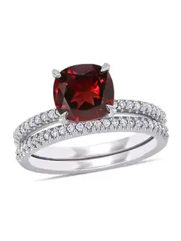Walmart 3.00 Carat (Ctw) Garnet Engagement Wedding Ring Set in 14K White Gold with Diamonds offer