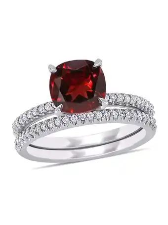Walmart 3.00 Carat (Ctw) Garnet Engagement Wedding Ring Set in 14K White Gold with Diamonds offer
