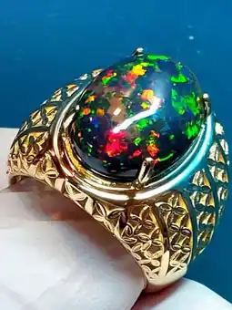 Walmart 8ct Natural Australian Black Fire Opal Gemstone Handmade 10k Solid Gold Solitaire Large Men's Ring offer