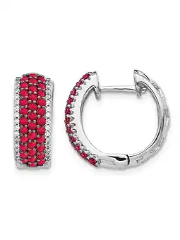 Walmart 1/10 Carat (Ctw) Natural Ruby and Diamond 1/4 Carat (Ctw) Hoop Earrings in 14K White Gold offer