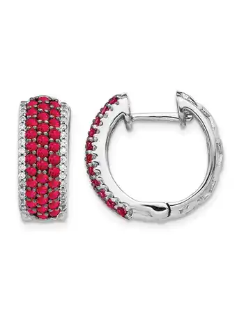 Walmart 1/10 Carat (Ctw) Natural Ruby and Diamond 1/4 Carat (Ctw) Hoop Earrings in 14K White Gold offer