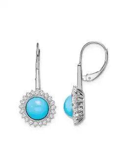 Walmart 2.85 Carat (Ctw) Turquoise Dangling Leverback Earrings in 14K White Gold with Diamonds offer