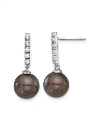 Walmart 14K White Gold Black Saltwater Tahitian Dangle Pearl Earrings (9-10mm) with Diamonds offer