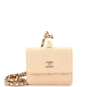 Walmart Pre-Owned CC Pearl Coin Card Holder with Chain Quilted Iridescent Caviar By Rebag offer