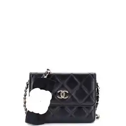 Walmart Pre-Owned Camellia Bow Flap Card Holder with Chain Quilted Lambskin By Rebag offer