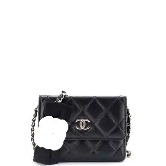 Walmart Pre-Owned Camellia Bow Flap Card Holder with Chain Quilted Lambskin By Rebag offer