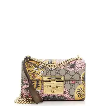 Walmart Pre-Owned Padlock Shoulder Bag Bengal Print GG Coated Canvas Small By Rebag offer