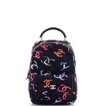 Walmart Pre-Owned Classic CC Chain Pocket Backpack Quilted CC Printed Fabric Mini By Rebag offer