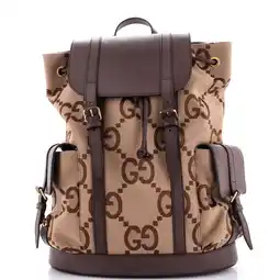 Walmart Pre-Owned Double Pocket Belt Backpack Jumbo GG Canvas and Leather Large By Rebag offer