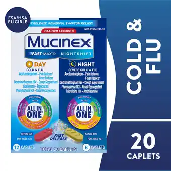 Walmart Mucinex Fast-Max Day Cold & Flu & Nightshift Severe Cold & Flu Medicine, Cough Relief, 20 Caplets offer