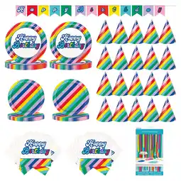 Walmart Way to Celebrate! Retro Rainbow Birthday Party Tableware and Decoration Kit for 20 Guests offer