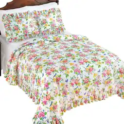 Walmart Collections Etc Birds & Butterflies Floral Plisse Bedspread with Ruffled Trim offer