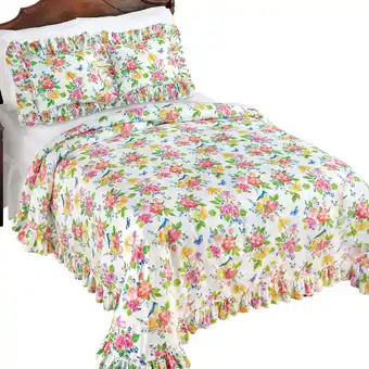 Walmart Collections Etc Birds & Butterflies Floral Plisse Bedspread with Ruffled Trim offer