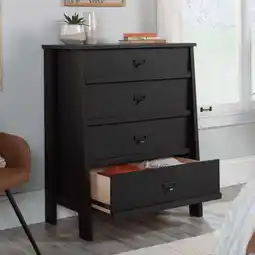 Walmart Sauder Trestle 4-Drawer Bedroom Dresser, Raven Oak Finish offer