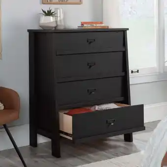 Walmart Sauder Trestle 4-Drawer Bedroom Dresser, Raven Oak Finish offer