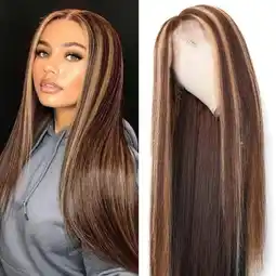 Walmart YMUQEIGH Clearance Long Straight Brown Mixed Blonde Synthetic Wigs for Women Middle Part Highlights offer