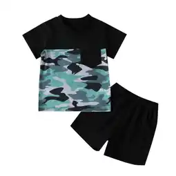 Walmart Gubotare Toddler Boy's Short Sleeve T-Shirt and Short Outfit Set (Black,12-18 Months) offer